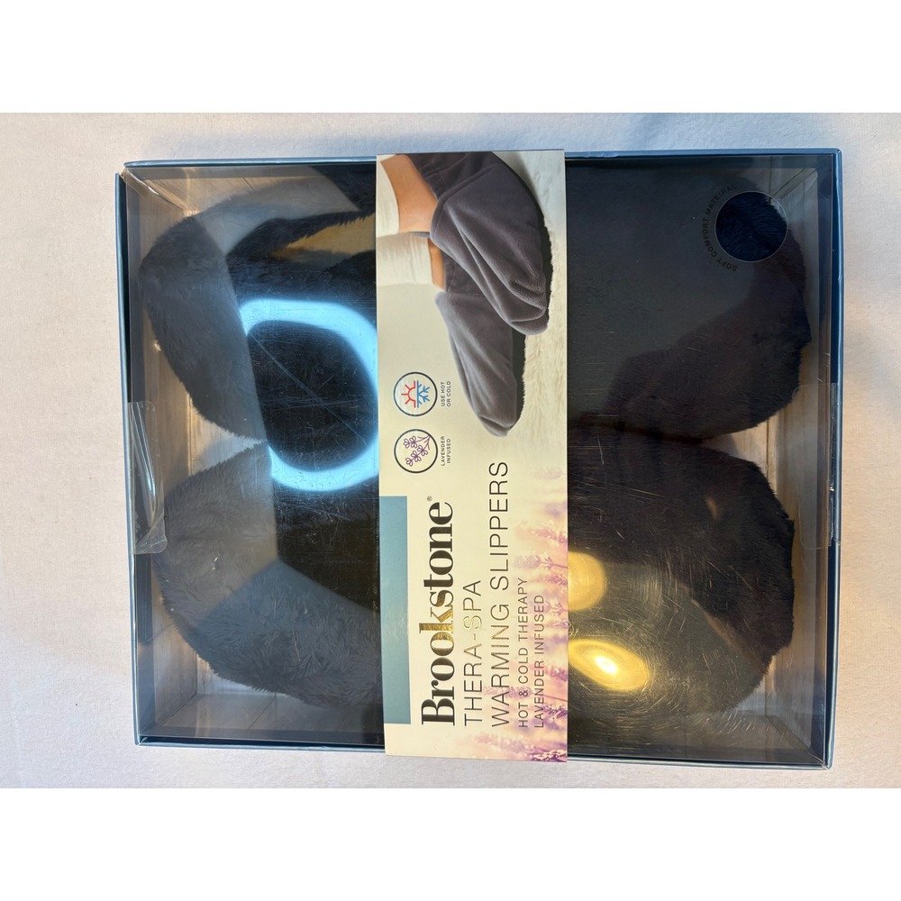 Brookstone Thera-Spa Warming Slippers Hot Cold Therapy Lavender Infused NavyBlue